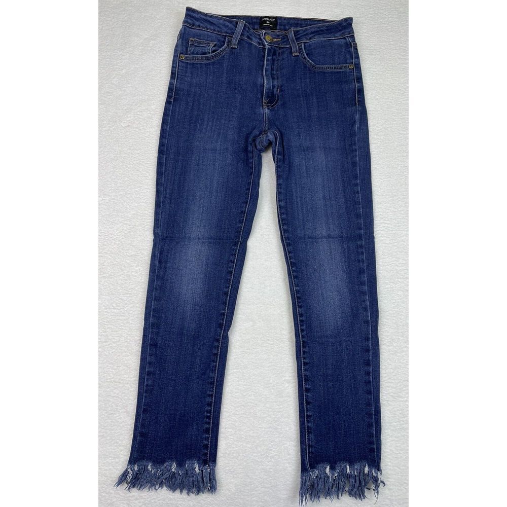 Just Black Denim Women High Waist Straight Indigo Wash Frayed‎ Hem size 25.